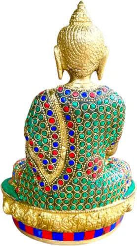 Vista 2 de QT S Medicine Buddha - Estatua de latón con acabado de piedra de 9 pulgadas, ídolo para meditación y protección de la paz, hecha a mano en Nepal, 198