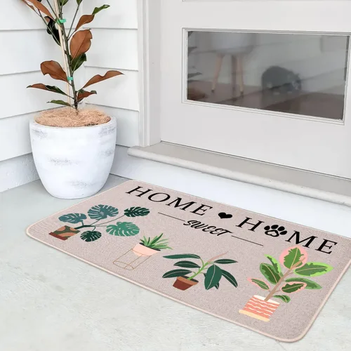 Vista 2 de Home Sweet Home Plants - Tapete para puerta de 17 x 29 pulgadas, tapete de bienvenida para primavera y verano, antideslizante, para interiores