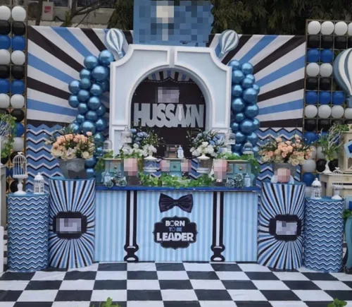Vista 3 de Boss Party - Fundas cilíndricas para mesa de pedestal, diseño de cheurón, para cumpleaños, baby shower, pasteles, postres, decoración de mantel
