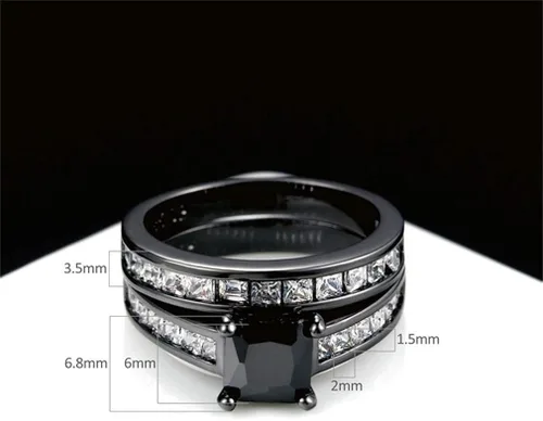 Vista 4 de Ai.Moichien - Anillos de compromiso de topacio negro para mujer, resistente al desgaste, estilo vintage, joyería de boda
