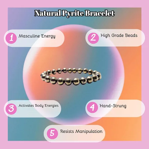 Vista 2 de Pulsera de cuentas de pirita - joyería de astronomía, cuentas de piedra natural AAA de 0.315 in, Gema, Ágata