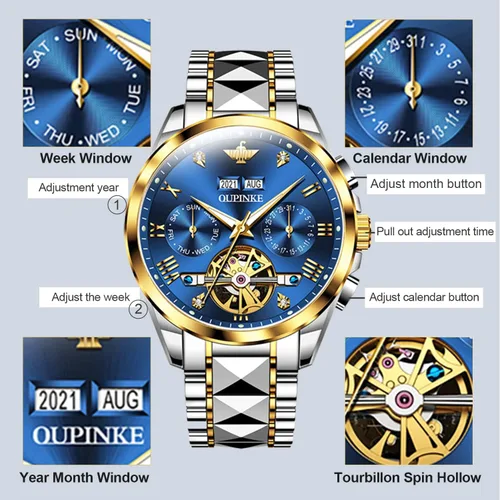 Vista 4 de EYESHOCK Relojes de pulsera impermeables automáticos de acero de tungsteno para hombre