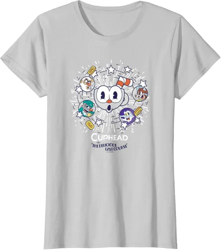Vista 21 de Cuphead: Camiseta The Delicious Last Course Cuphead Character Group, Azul Azul Pastel