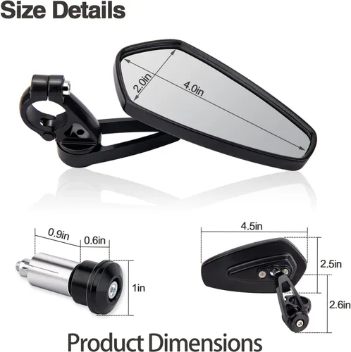 Vista 2 de Espejos de extremo de barra de motocicleta compatibles con Honda GROM MSX125 Kawasaki Z650 Z125 Z900 Z750 SV650 Yamaha MT-07 MT-03 MT-09 MT-10 FZ09