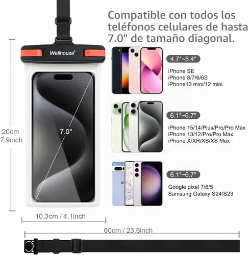 Vista 4 de wellhouse Funda impermeable para teléfono, estuche impermeable para iPhone 16 15 14 13 12 Pro Max XS Samsung, bolsa seca para celular IPX8 3D 1 Pack