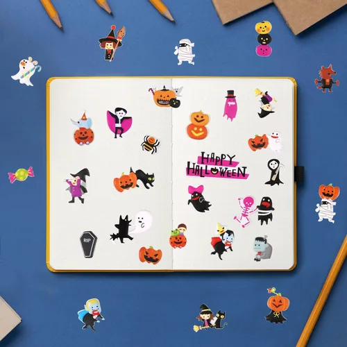 Vista 3 de Calcomanías de Halloween hinchadas para niños pequeños, hojas de calcomanías de espuma 3D autoadhesivas, pequeñas mini calcomanías de Halloween