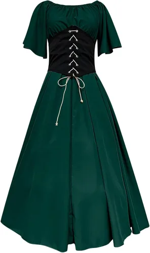 Vista 5 de Blczomt Vestidos retro de manga acampanada para mujer vestido de fiesta de Halloween vestido medieval renacentista victoriano