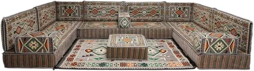 Vista 88 de arabicsofa Sofá en forma de U de estilo árabe para el suelo – Juego de Majlis hecho a mano – Sofá de estilo bohemio