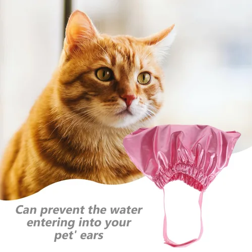 Vista 8 de Gorro de ducha impermeable para mascotas para gatos y perros, sombrero de baño flexible para cachorros con protección para los oídos, gorras