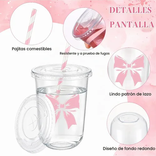 Vista 4 de LemonRoad - Juego de 50 tazas de lazo rosa de 16 onzas para decoración