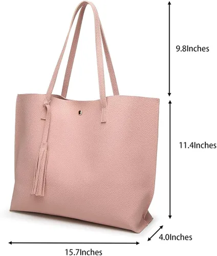 Vista 2 de Dreubea Women's Soft Faux Leather Tote Shoulder Bag from, Big Capacity Tassel Handbag