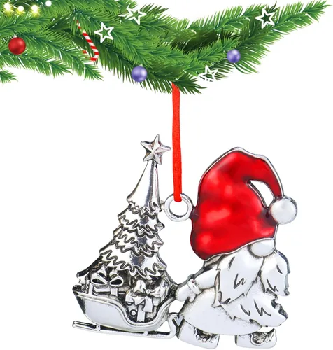 Vista 8 de Adorno de árbol de Navidad de metal de peltre sólido 2023, colgantes colgantes para fiesta, hogar, vacaciones, regalos de decoración de Navidad