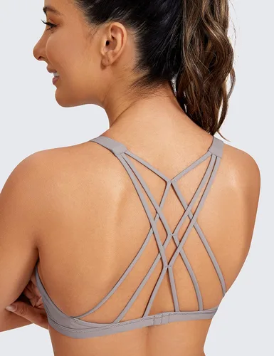 Vista 5 de CRZ YOGA Sujetador deportivo con tirantes para mujer, brasier con tirantes cruzados y acolchado de soporte medio, brasier sexy para yoga