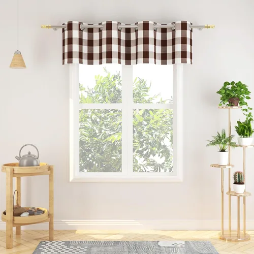 Vista 66 de Cortinas de 24 pulgadas de largo con diseño Buffalo Check Gingham Plaid para ventanas de cocina y baño, tratamiento para ventanas con 2 paneles