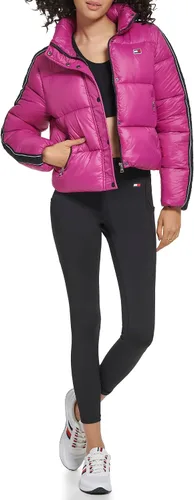Vista 5 de Tommy Hilfiger Chaqueta acolchada con bolsillos y cremallera para mujer, con logotipo y mangas