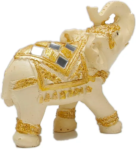 Vista 7 de Juego de 2 estatuas y figuras de elefante - Regalos de elefante de la suerte y la riqueza para decoración del hogar - Estatua con trompa hacia