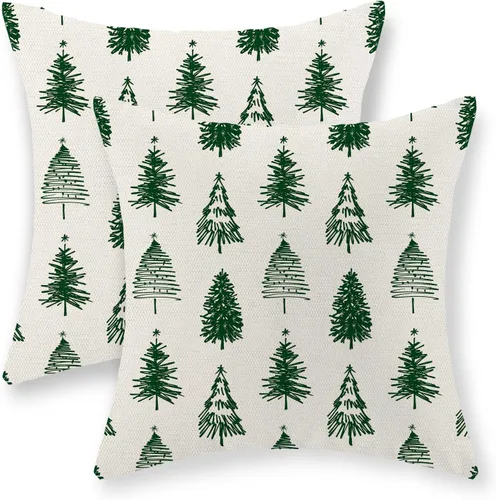 Vista 26 de Juego de 2 fundas de almohada navideñas de 16 x 16 pulgadas, fundas de almohada de lino color rojo con diseño de alces y ciervos de invierno