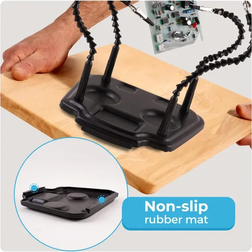 Vista 4 de Noah Mano de ayuda, 4 brazos ajustables de cuello de cisne, base de metal resistente, herramienta de soldadura electrónica, soporte limpiador