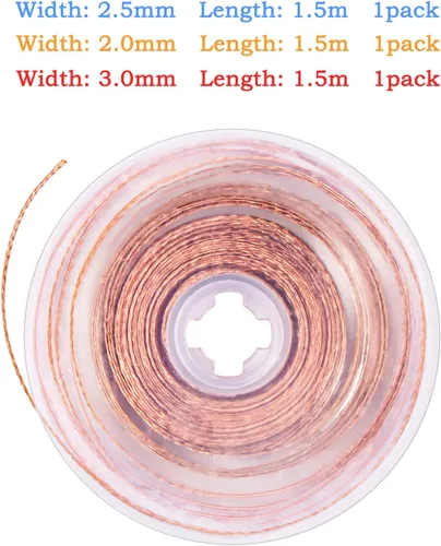Vista 2 de Mechas de soldadura, paquete de 3 mechas trenzadas de soldadura sin limpiar para herramienta de eliminación de soldadura, 0.12/0.1/0.08 pulgadas
