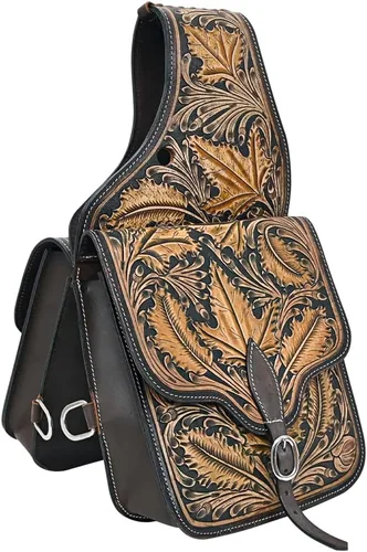 Vista 7 de HILASON Western Horse - Bolsa de sillín de cuero resistente y tradicional Bolsa de sillín Bolsa de sillín de caballo Bolsa de sillín