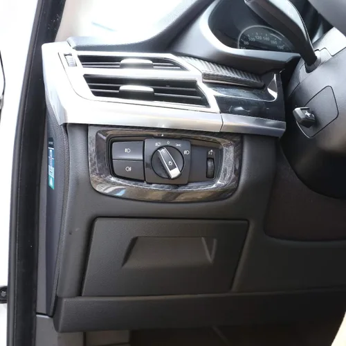 Vista 5 de Fibra de carbono real para BMW X5 f15 2014-2018 interruptor de faros de coche decoración marco accesorios