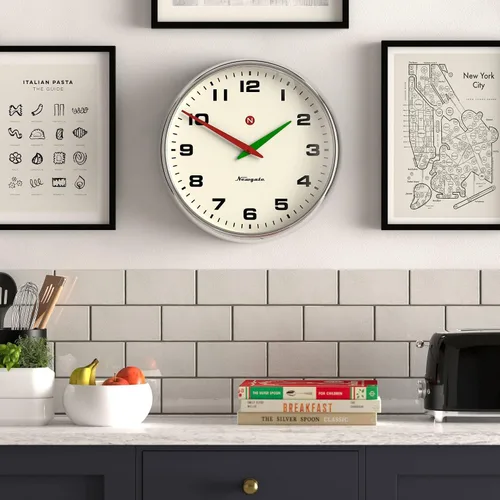 Vista 3 de NEWGATE® Superstore Reloj de pared Reloj de metal retro grande 16 pulgadas Acabado cromado Lente de vidrio convexo Pieza de diseño