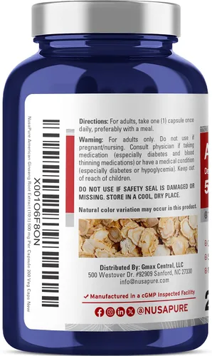 Vista 3 de NusaPure American Ginseng 5000 mg - 200 cápsulas vegetales (vegetariano, sin OMG y sin gluten)
