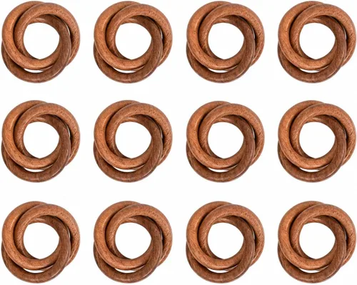 Vista 17 de Juego de 12 Servilleteros de Madera de Tres Anillos - Portaservilletas de Madera de Acacia Entrelazados para Decoración de Mesa de Comedor - Anillos