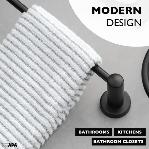 Vista 4 de Ilyapa Juego de accesorios de baño negro, juego de 3 piezas para montaje en la pared, barra para toallas, soporte para papel higiénico, anillo