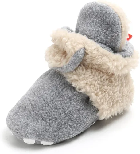 Vista 5 de EnJoCho Pantuflas de forro polar para niñas recién nacidas y niños con suela suave antideslizantes para primeros caminos gris 12-18 meses