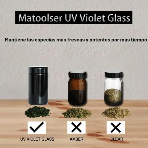 Vista 6 de Matoolser Tarro de almacenamiento hermético de vidrio negro 100ml con protección UV para café y especias