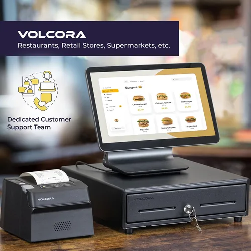 Vista 6 de Volcora Cajón de caja registradora de 13 pulgadas para sistema de punto de venta (POS) con bandeja de efectivo de 2 niveles totalmente extraíble, 4