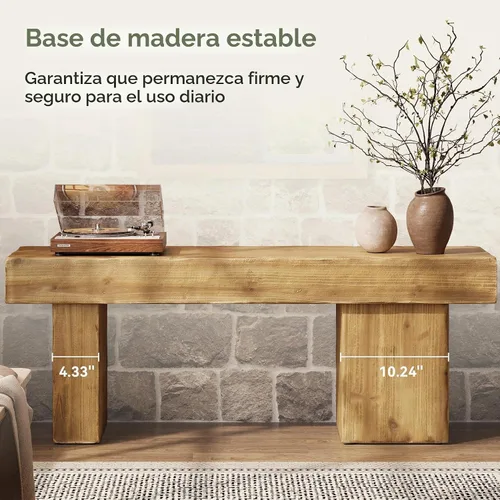 Vista 7 de Banco de Madera Maciza Engrosada, Banco de Entrada Rústico Estilo Granja de 47", con Patas Artísticas, Banco de Comedor de Servicio Pesado