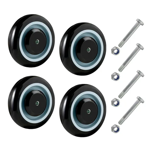 Vista 23 de Kit de Reemplazo de Rueda de Carrito de Compras de 5", Juego de 4 Ruedas Giratorias de Poliuretano, Ruedas con Eje de 3/8" de Diámetro