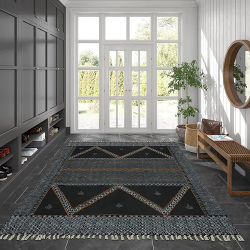 Vista 2 de Kilim Dhurrie - Alfombra de algodón de 2 x 3 pulgadas, diseño geométrico de 0.19 pulgadas, fácil de lavar a mano, lavable a mano, alfombra