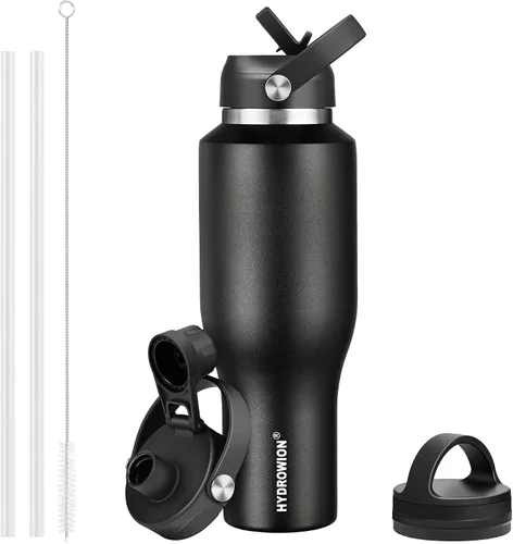 Vista 10 de HYDROWION Botella de agua aislada de 32 onzas, soporte para botella de agua para automóvil, botella de viaje aislada al vacío de doble pared