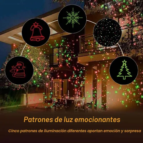 Vista 5 de Luces Láser de Navidad, Luces de Proyector Reflector de Paisaje Espectáculo de Estrellas Rojas y Verdes con Patrones Decorativos de Navidad