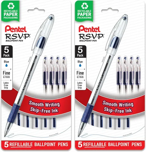 Vista 11 de Pentel RSVP - Bolígrafo de línea fina, (0.028 in), tinta surtida, paquete de 5 (BK90BP5M)