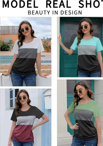 Vista 3 de VALOLIA Camisetas para mujer cuello redondo estilo casual color block
