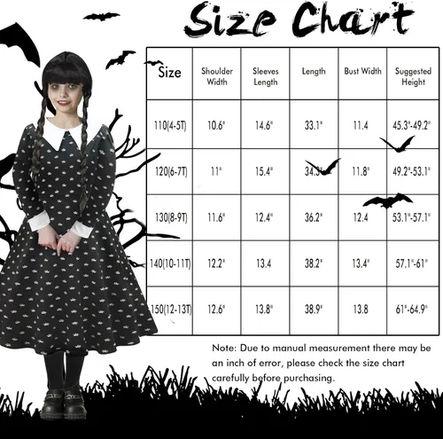 Vista 6 de SEDEX Wednesday Addams - Disfraz familiar para niñas, vestido negro de Halloween, traje de cosplay para niños, adolescentes, disfraz con accesorios