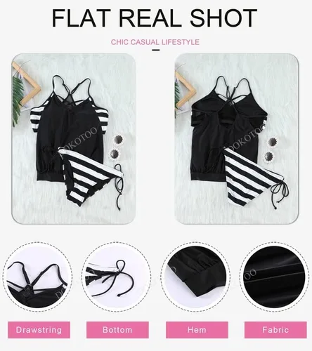 Vista 3 de Dokotoo Conjunto de tankini con estampado de rayas de moda para mujer 2023 (S-3XL)