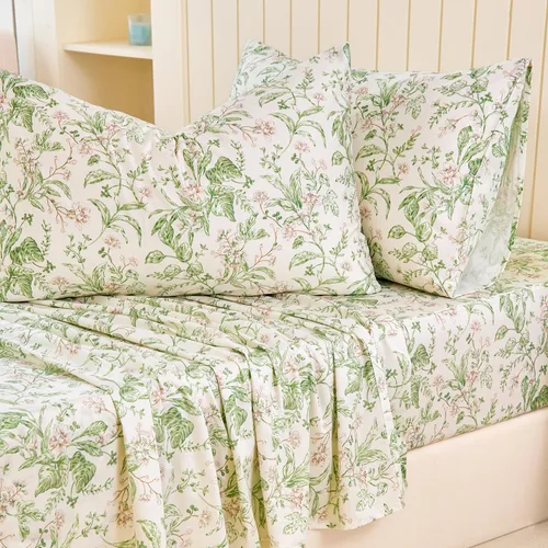 Vista 13 de Zusbest Juego de sábanas florales de 100 % algodón percal, color naranja y amarillo, juego de sábanas suaves y transpirables con diseño botánico