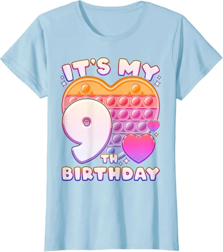 Vista 21 de Pop-it Birthday Girl 9 años de edad, Push it Pop Fidget Bubble Camiseta, Negro