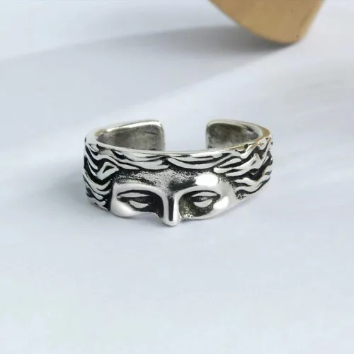 Vista 5 de OIDIMS Anillo vintage de Venus de media cara para mujeres y hombres, ajustable, personalizado, abierto, nudillos, banda para el dedo, joyería única