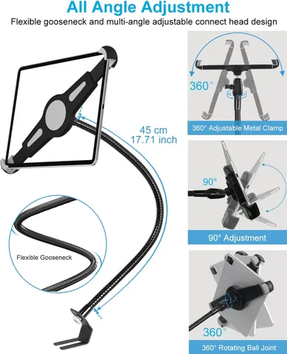 Vista 4 de Soporte para tablet con cuello de cisne para iPad de 9.5 a 14.5 pulgadas, soporte de tableta resistente para iPad Pro 11, 12.9/Air, Galaxy Tabs