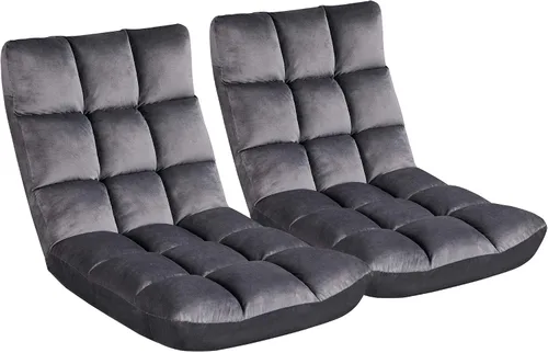 Vista 14 de Yaheetech Silla de piso, silla de meditación con soporte de espalda, tumbona de piso para juegos con 14 posiciones ajustables para adultos