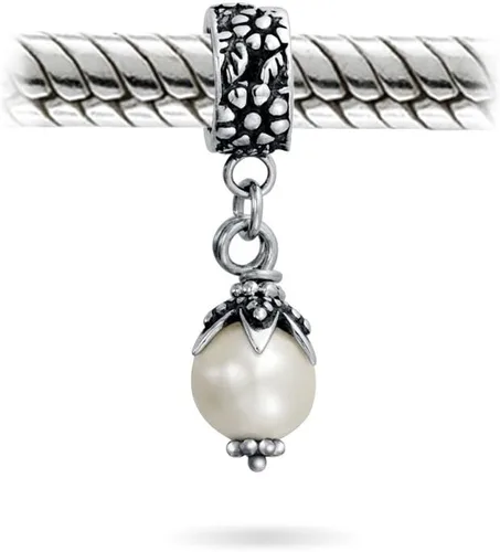 Vista 2 de Colgante de perlas de imitación blancas para mujeres, adolescentes, plata de ley 925 oxidada, se adapta a pulseras europeas, Perla