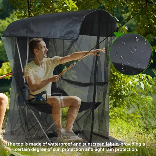 Vista 6 de Pop-Up Camping Chair Shade Canopy with Fine Mesh, Waterproof UV Protection Sun Cover for Camping, Fishing, Garden, Patio, Beach, Chair Poles Not