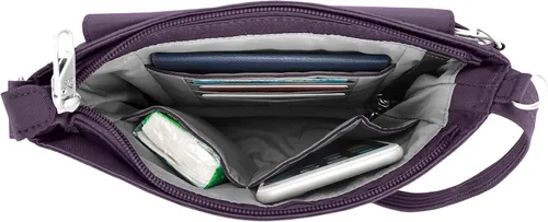Vista 4 de Travelon - Mini bolsa clásica de hombro antirrobo, Púrpura), 42459-150