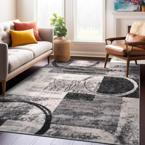 Vista 24 de Rugshop - Alfombra contemporánea con diseño abstracto de círculos, alfombra con respaldo de yute para entrada, cocina o habitación pequeña, marrón